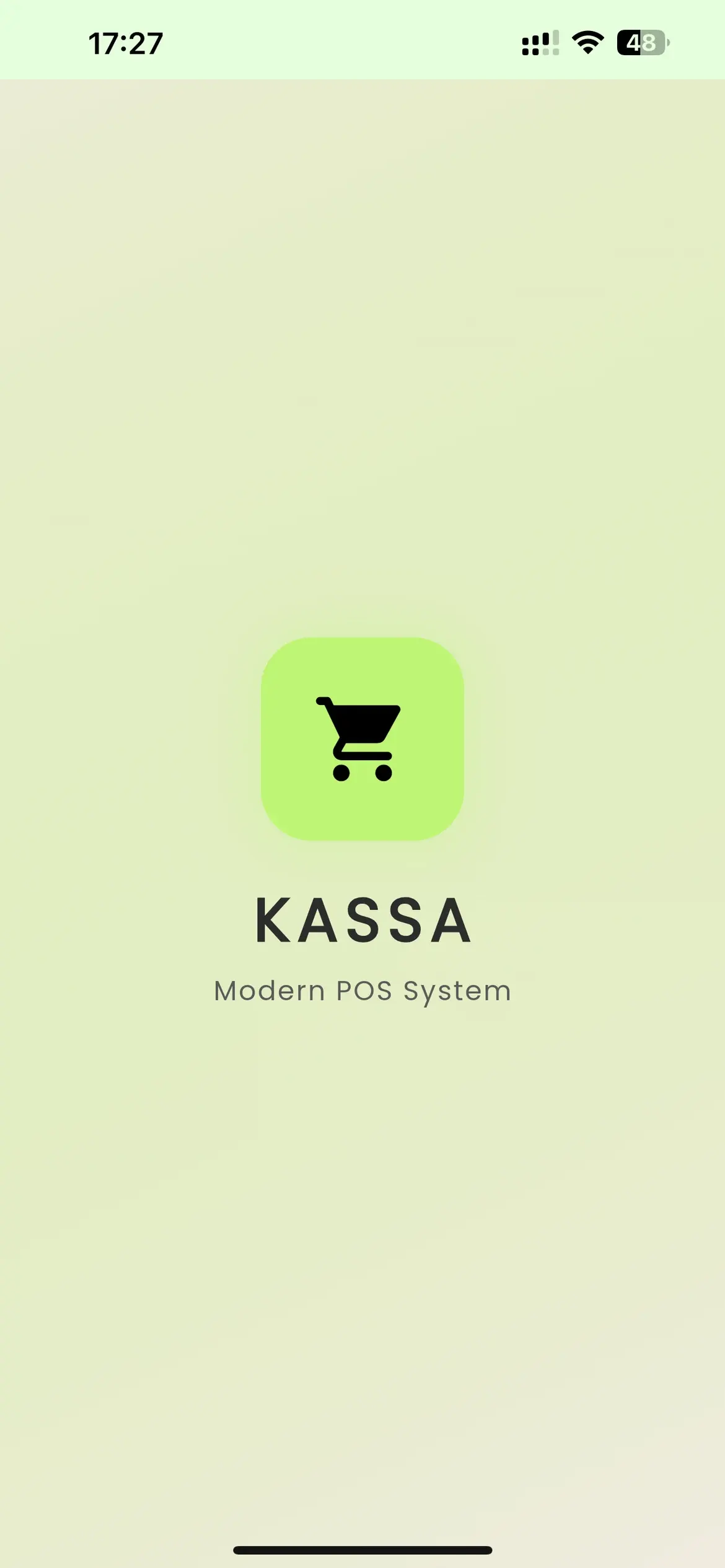 Kassa splash screen: the app logo with the line "Modern POS System"