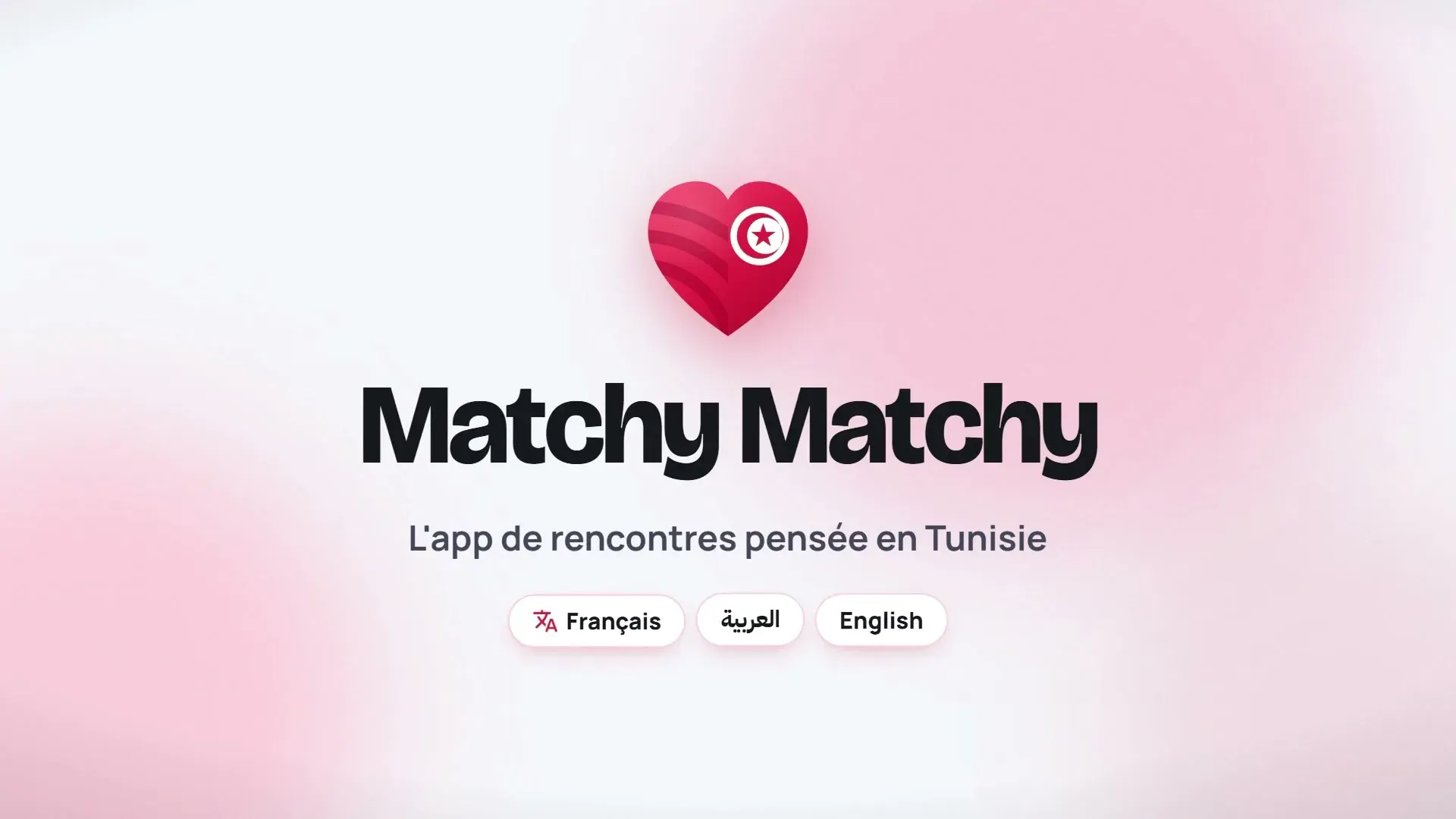 The Matchy Matchy logo, "the dating app made in Tunisia", in French, Arabic and English