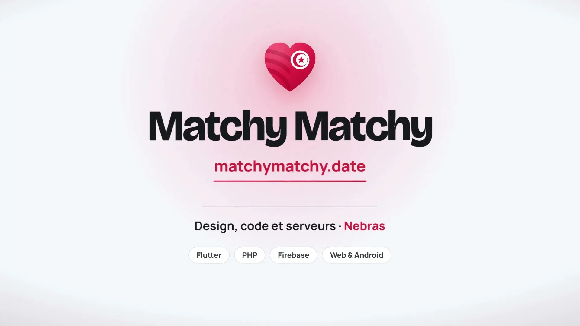 Closing card: matchymatchy.date, design, code and servers by Nebras